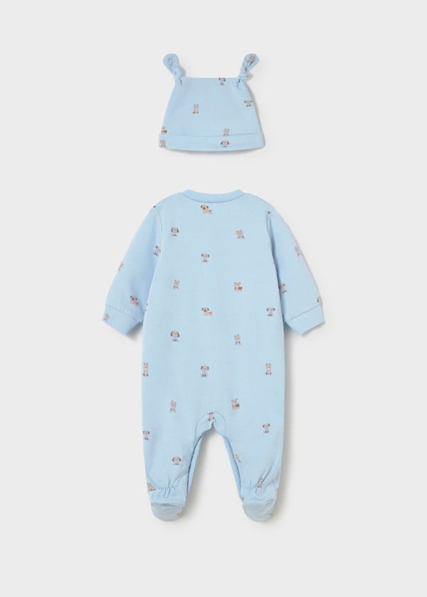 Newborn Printed Footie with Hat in Sky