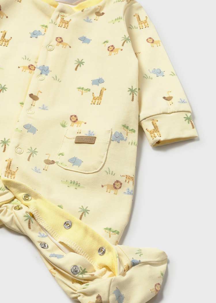 Newborn Printed Footie with Hat in Sunny