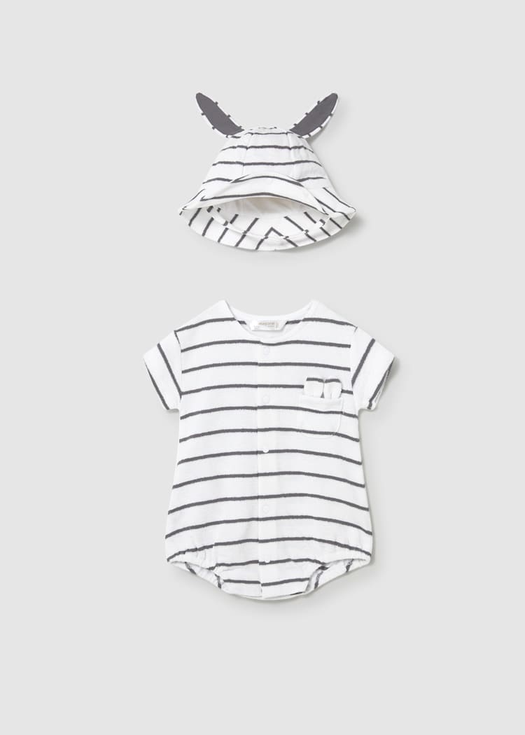 Newborn Romper & Hat Set in Slate & White