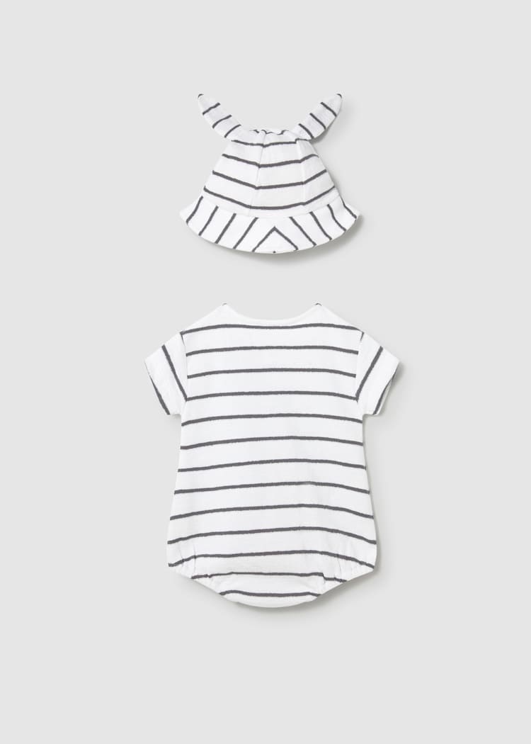 Mayoral Usa Inc Newborn Romper & Hat Set in Slate & White - Little Miss Muffin Children & Home