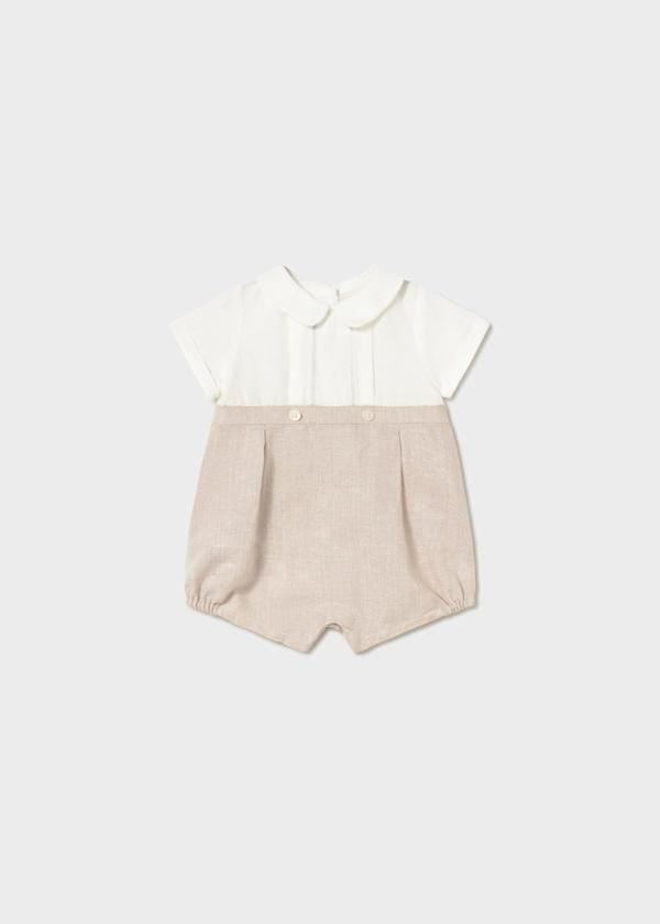 Newborn Dressy Linen Button Back Romper in Wheat