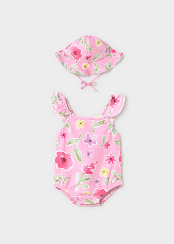 Ruffled One-Piece & Hat Set in Bubblegum