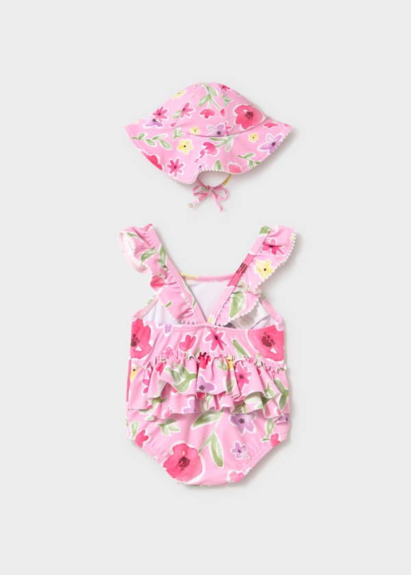 Ruffled One-Piece & Hat Set in Bubblegum
