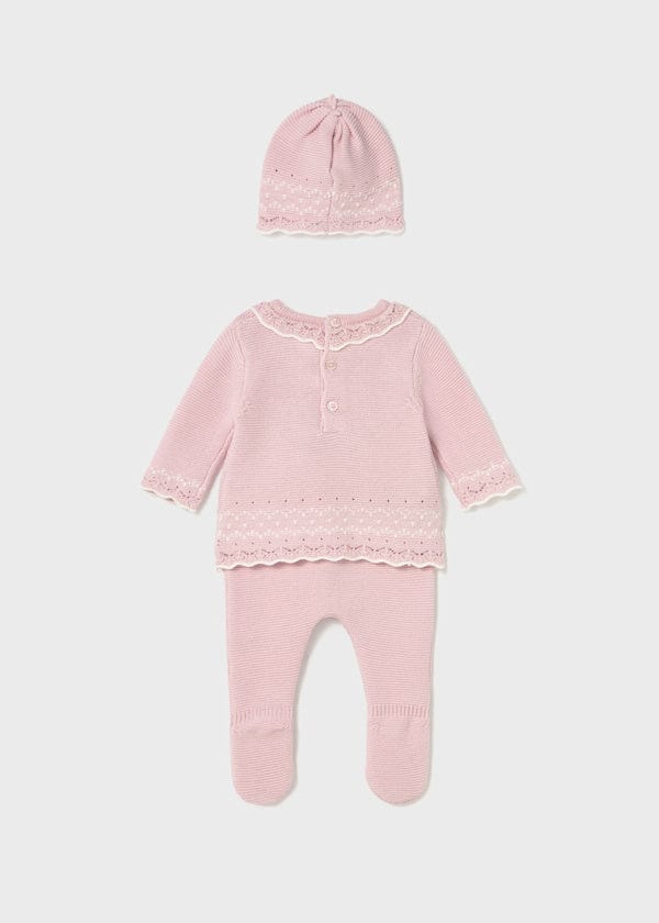pink newborn 3 piece hat and sweater set