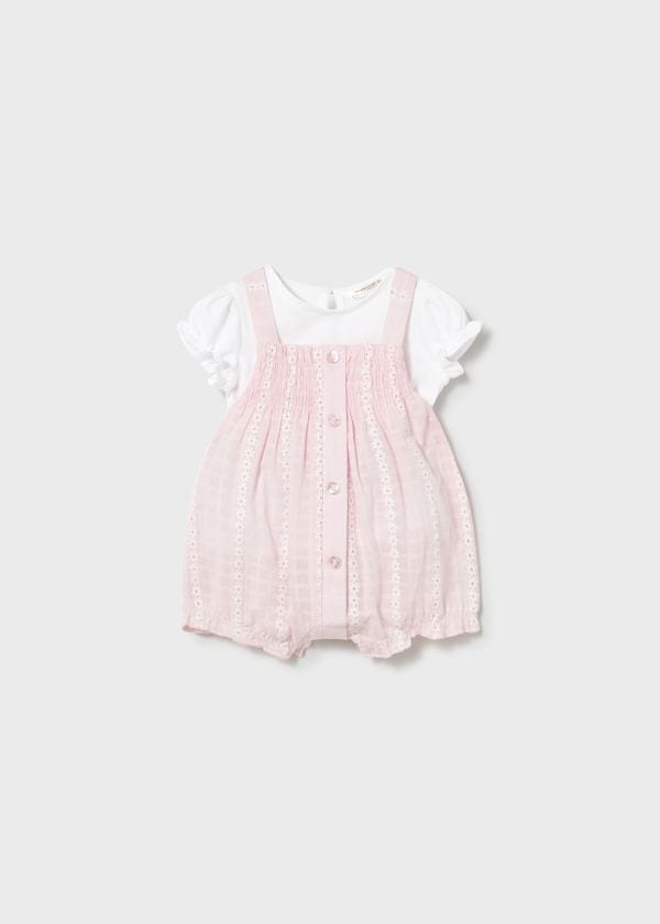 Newborn 2-Piece Overall Romper Set in Baby Pink