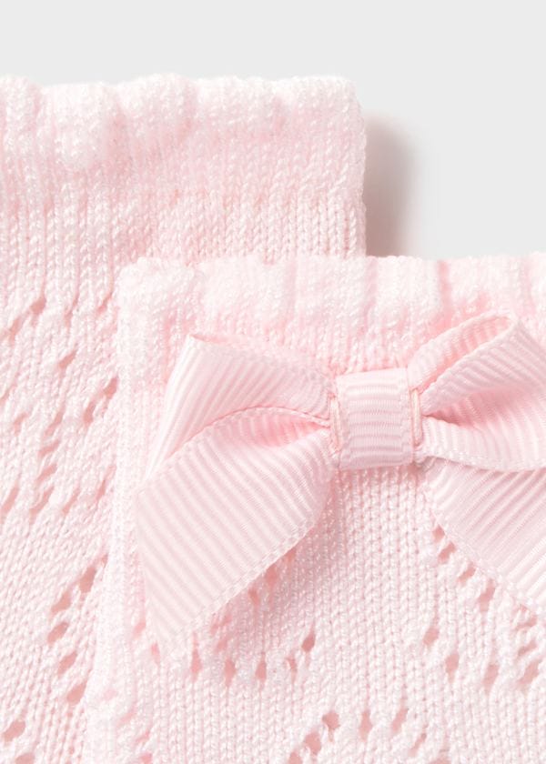 Newborn Openwork Bow Socks in Baby Pink