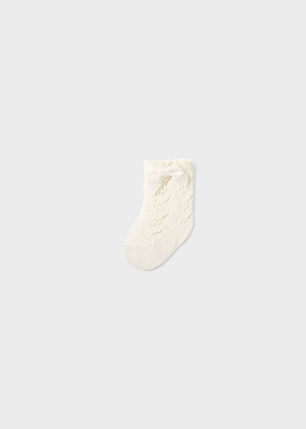 Newborn Openwork Bow Socks in Natural