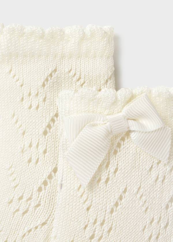 Newborn Openwork Bow Socks in Natural