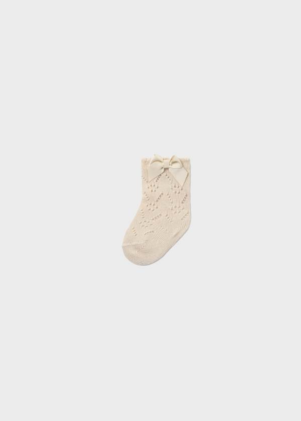 Newborn Openwork Bow Socks in Wheat
