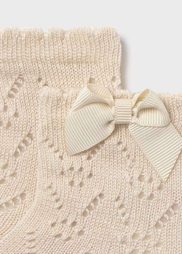 Newborn Openwork Bow Socks in Wheat