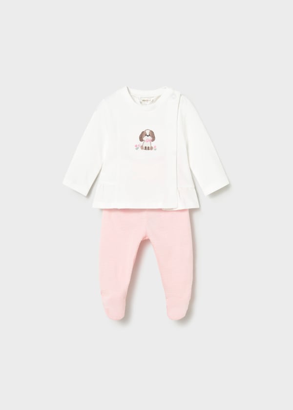 Newborn Footed Pants & Ruffled Top Set in Baby Pink