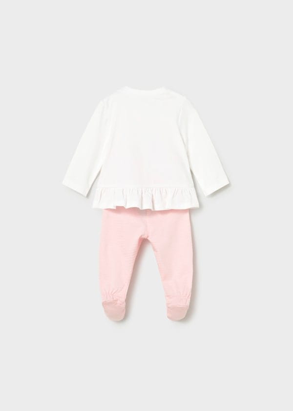 Newborn Footed Pants & Ruffled Top Set in Baby Pink