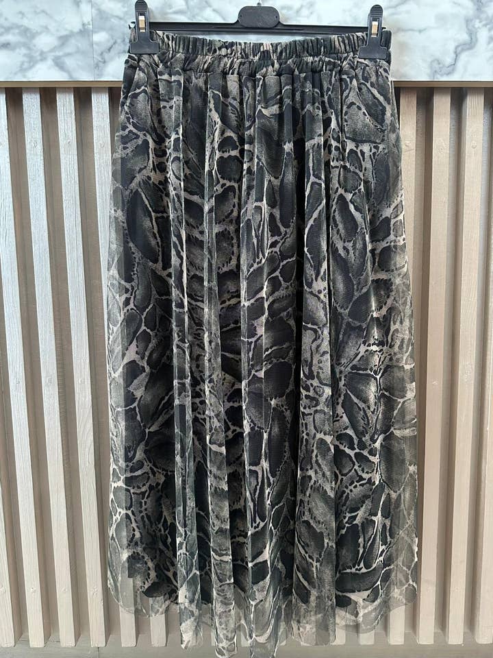 womens olive tulle leopard midi skirt