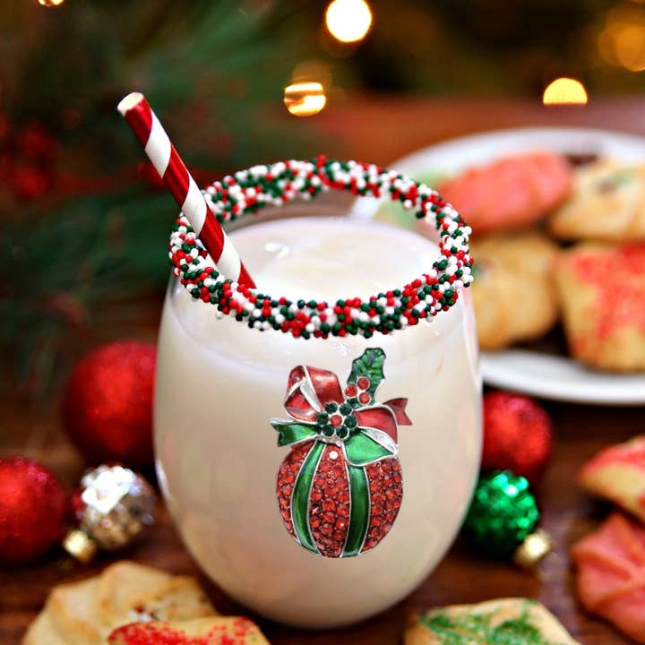 Stemless ornament wine glass for Christmas