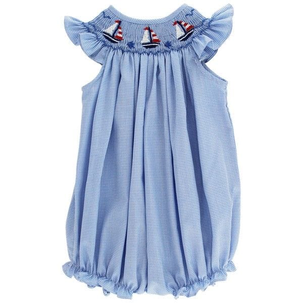 Bailey Boys Bailey Boys Smocked Sailboats Bishop Short Romper - Little Miss Muffin Children & Home