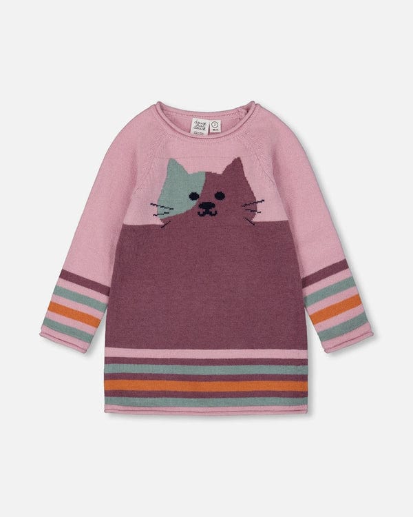 pink knitted dress with cat