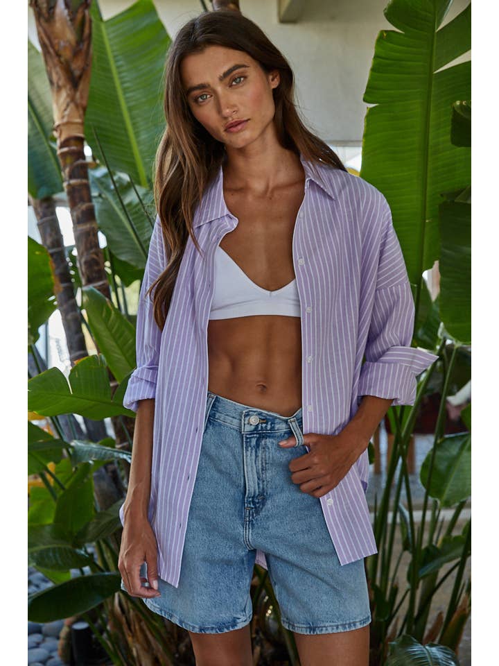 womens striped long sleeve purple top