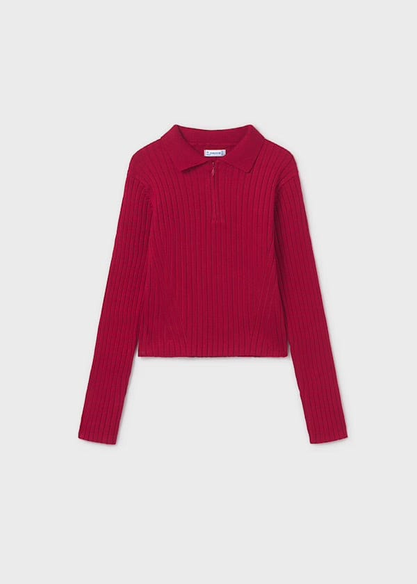 girls knit red long sleeve polo