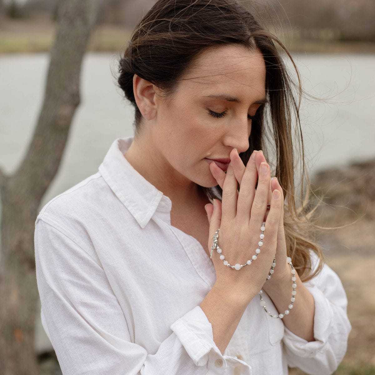 My Saint My Hero Miracles Rosary Wrap Bracelet - Silver / White - Little Miss Muffin Children & Home