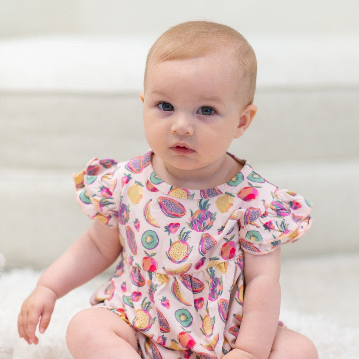 Sweet Bamboo Sweet Bamboo Ruffle Romper Tropical Fruits - Little Miss Muffin Children & Home