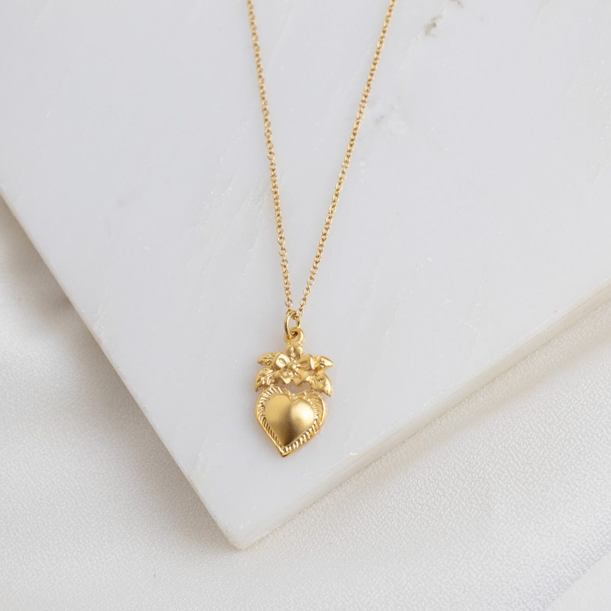 My Saint My Hero Sacred Heart (with Flowers) Necklace 18'+3" Gold - Little Miss Muffin Children & Home