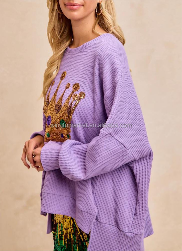 mardi gras crown sequin pull over