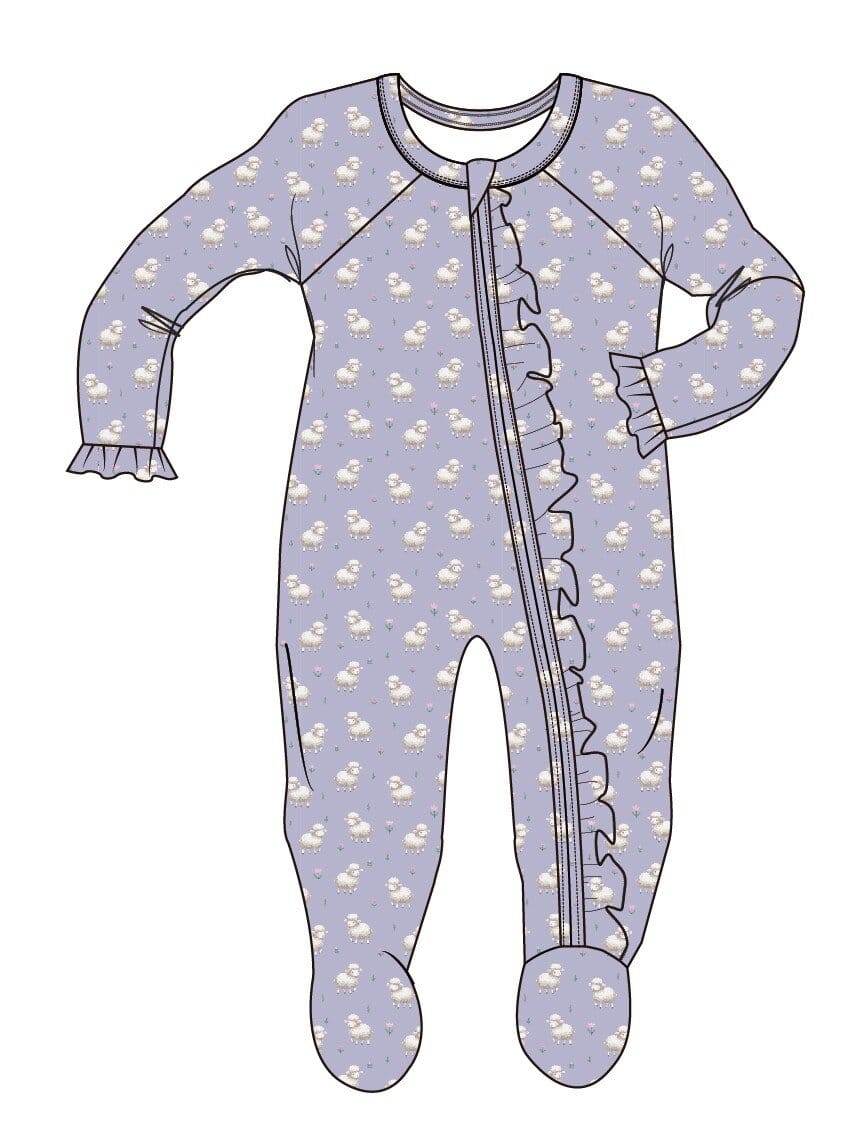 Sweet Bamboo Little Sheep Ruffle Footie - Little Miss Muffin Children & Home