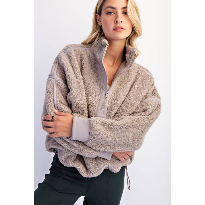 stone sherpa pullover jacket