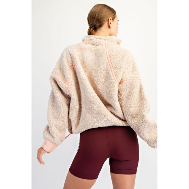 peach and cream sherpa pull over jacket