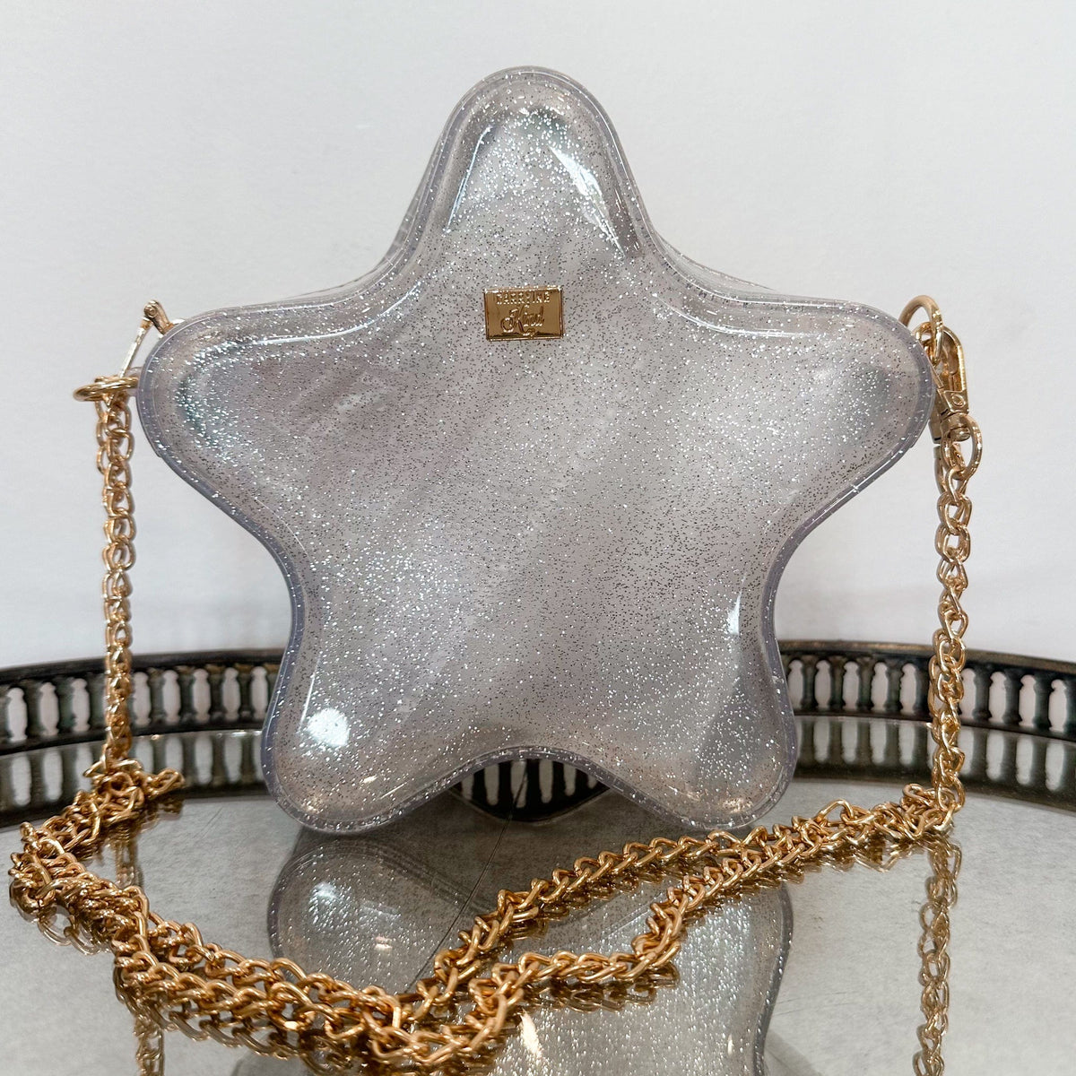 silver star handbag with long gold chain for little girls