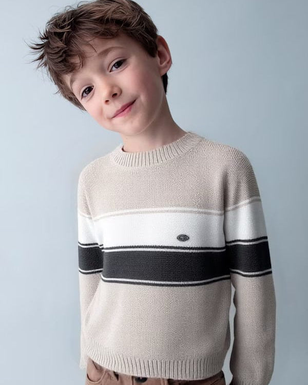 boys cream striped sweater with stripes