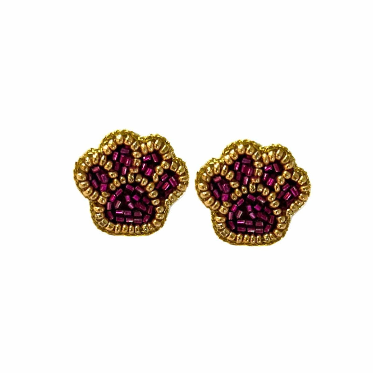 Golden Lily Purple & Gold Paw Beaded Stud Earring - Little Miss Muffin Children & Home