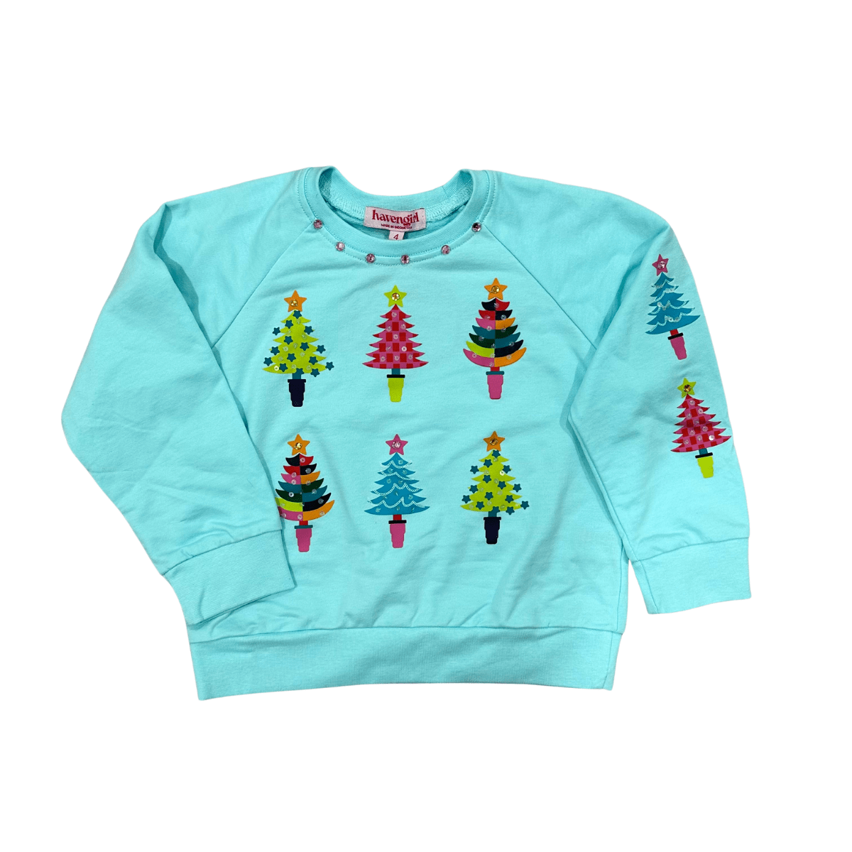 girls blue christmas tree sweater