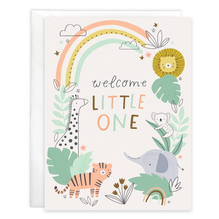 welcome baby with animals greeting card