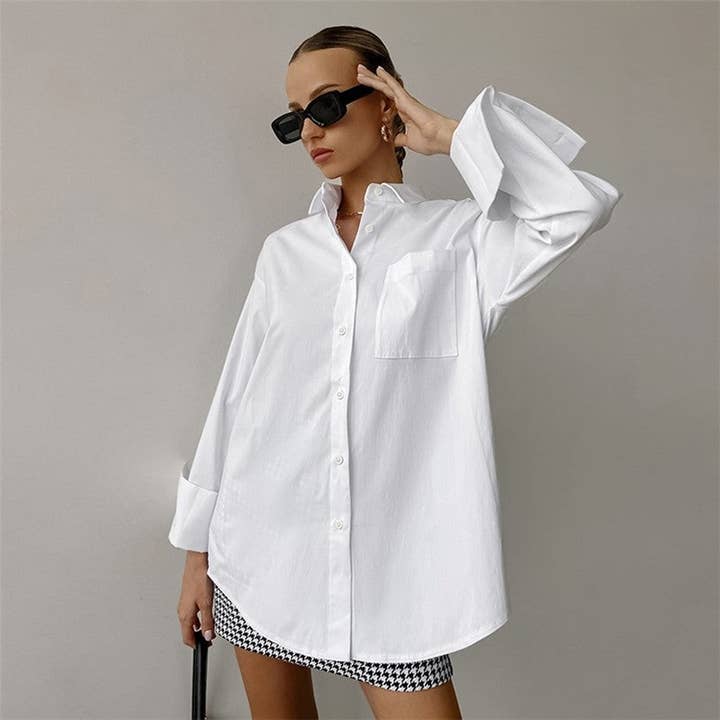 white oversized button down shirt for ladies