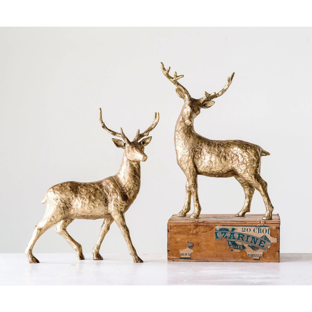 Creative Co-op Creative Co-op 13.75"H - 14.5"H Resin Standing Deer, Gold, 2 Styles - Little Miss Muffin Children & Home