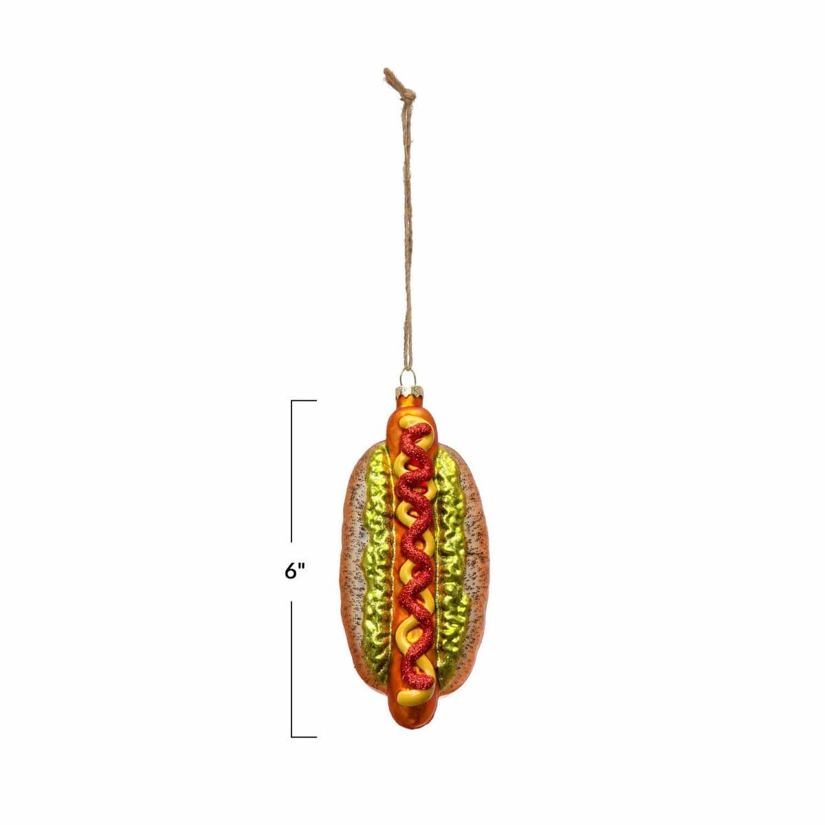 Creative Co-Op Creative Co-op Hand-Painted Glass Hot Dog Ornament with Glitter - Little Miss Muffin Children & Home