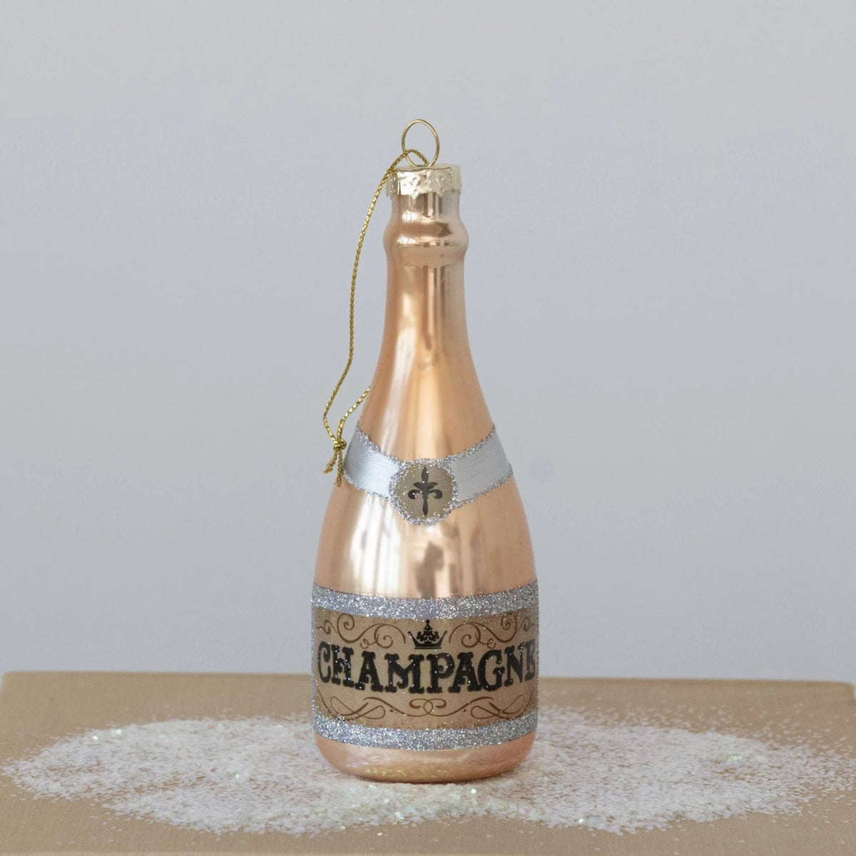 Creative Co-Op Creative Co-op Glass Champagne Bottle Ornament with Glitter - Little Miss Muffin Children & Home