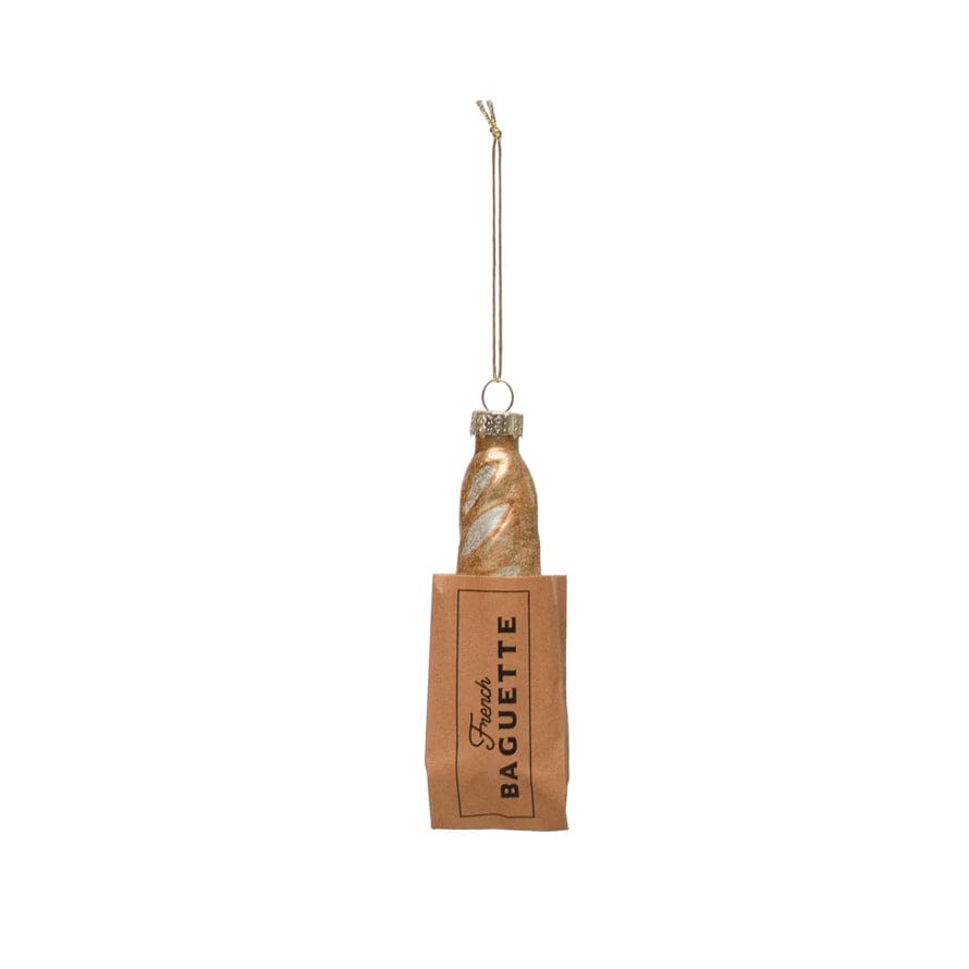 Creative Co-Op Creative Co-op Hand-Painted Glass French Baguette in Bag Ornament with Glitter - Little Miss Muffin Children & Home