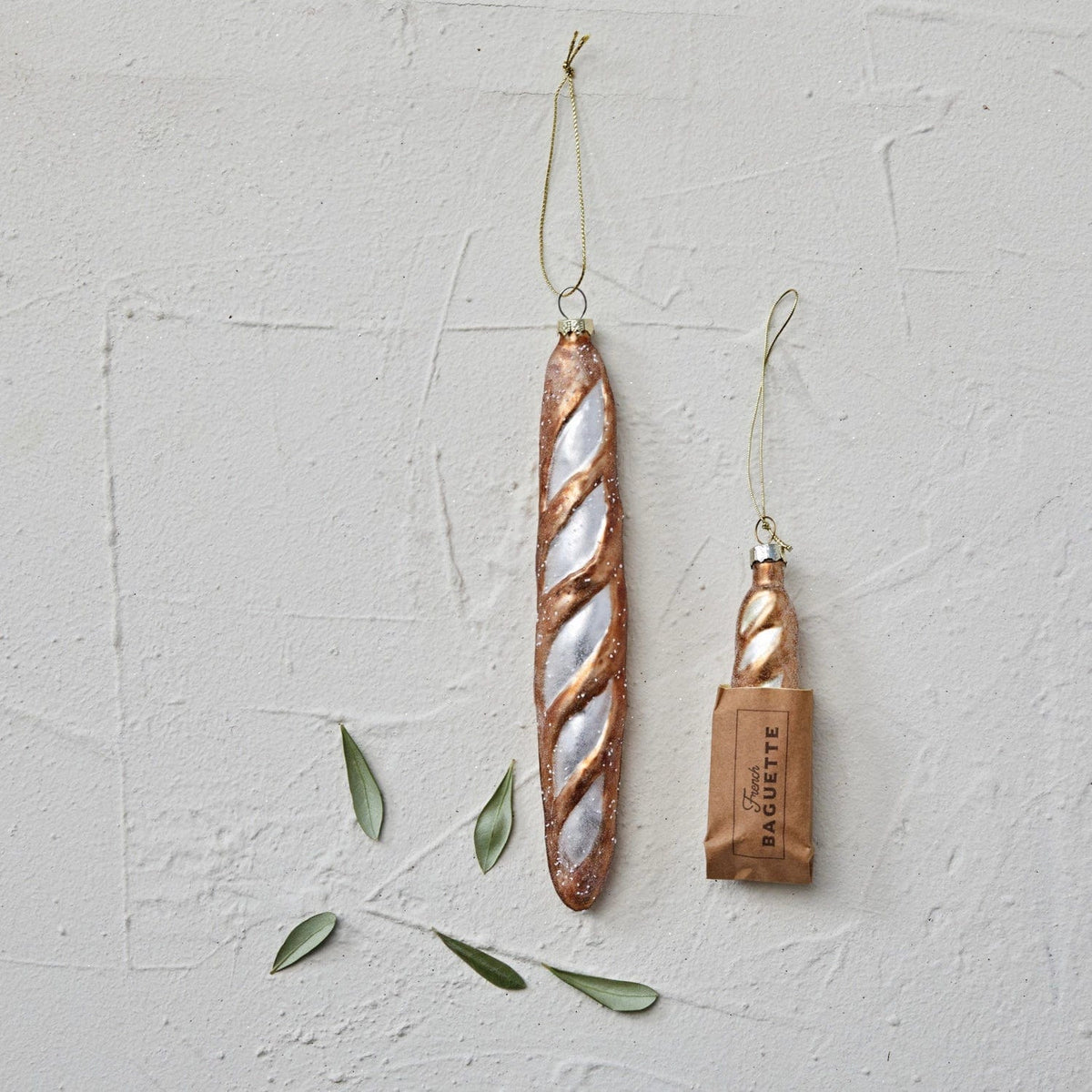 Creative Co-Op Creative Co-op Hand-Painted Glass French Baguette in Bag Ornament with Glitter - Little Miss Muffin Children & Home