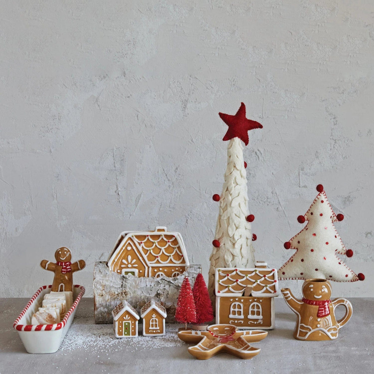 Creative Co-Op Creative Co-op Hand-Painted Ceramic Cracker Dish with Candy Cane Edge & Gingerbread Man - Little Miss Muffin Children & Home