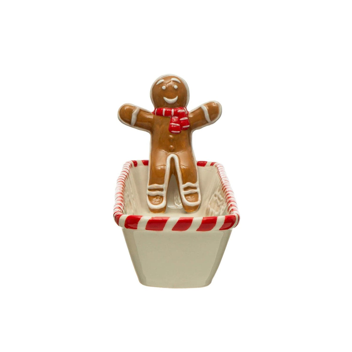Creative Co-Op Creative Co-op Hand-Painted Ceramic Cracker Dish with Candy Cane Edge & Gingerbread Man - Little Miss Muffin Children & Home