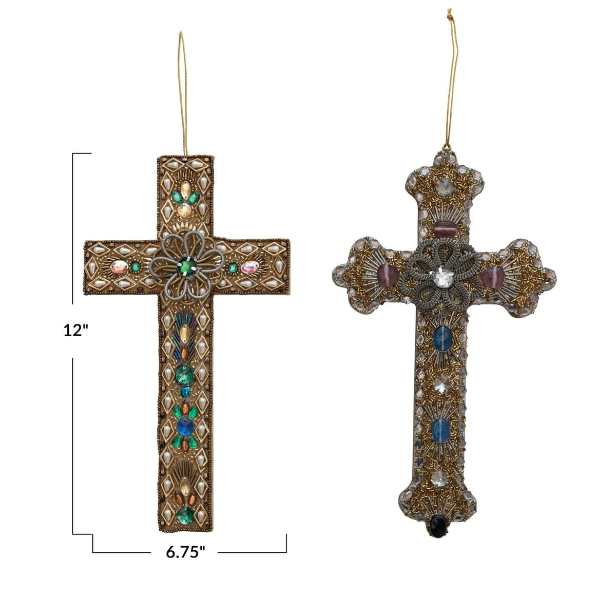 Creative Co-Op Creative Co-op Beaded Metal & MDF Vintage Reproduction Cross - Little Miss Muffin Children & Home