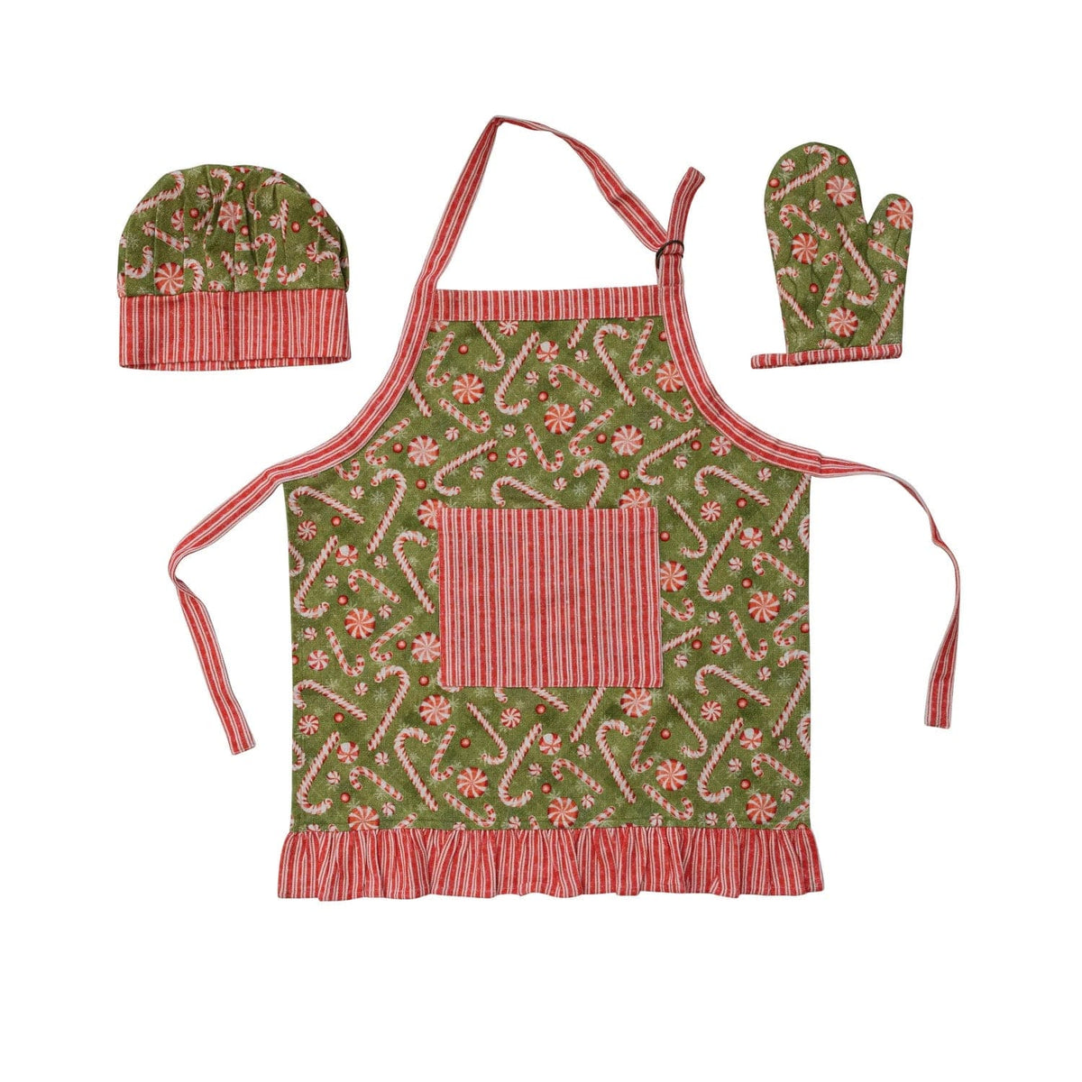 Creative Co-Op Creative Co-op Peppermint Pattern Child Apron & Chef Hat & Oven Mitt - Little Miss Muffin Children & Home