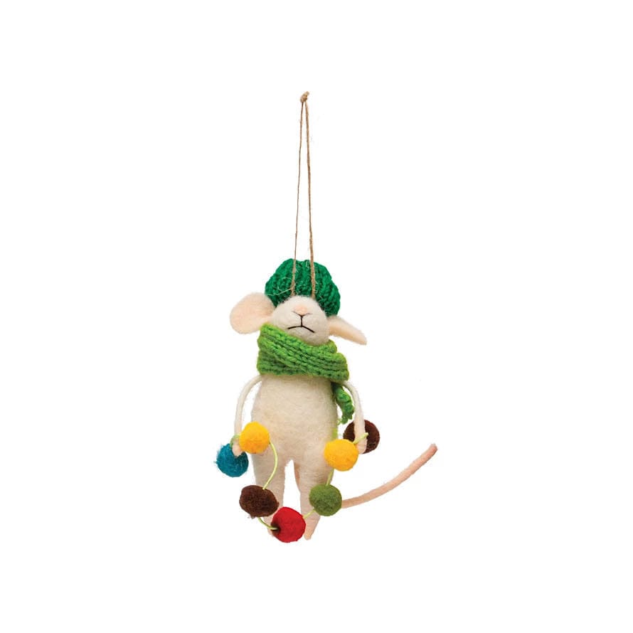 Creative Co-Op Creative Co-op Wool Felt Mouse in Knit Scarf & Hat Christmas - Little Miss Muffin Children & Home