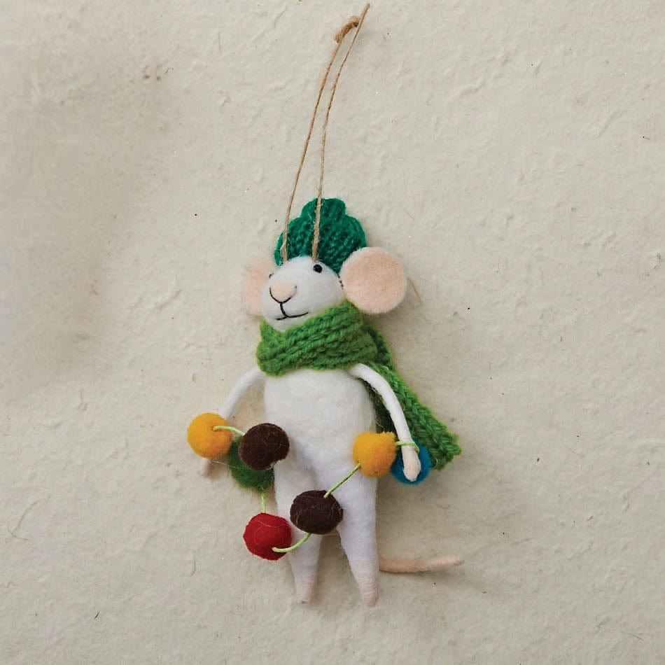 Creative Co-Op Creative Co-op Wool Felt Mouse in Knit Scarf & Hat Christmas - Little Miss Muffin Children & Home