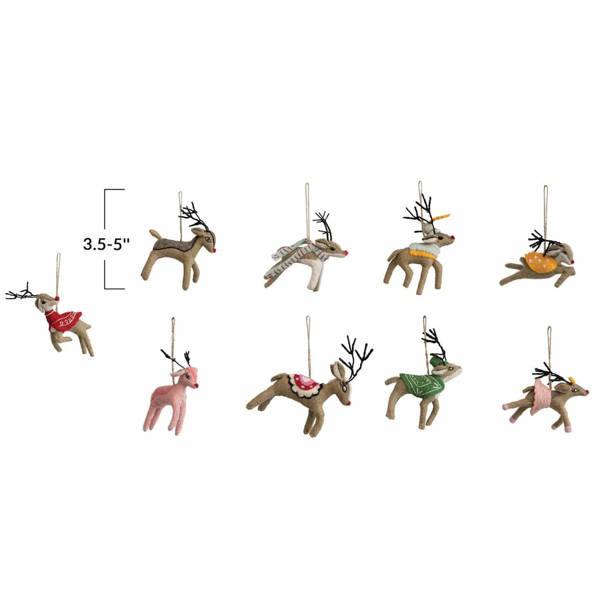 Creative Co-Op Creative Co-op Handmade Wool Felt Reindeer Ornaments - Little Miss Muffin Children & Home