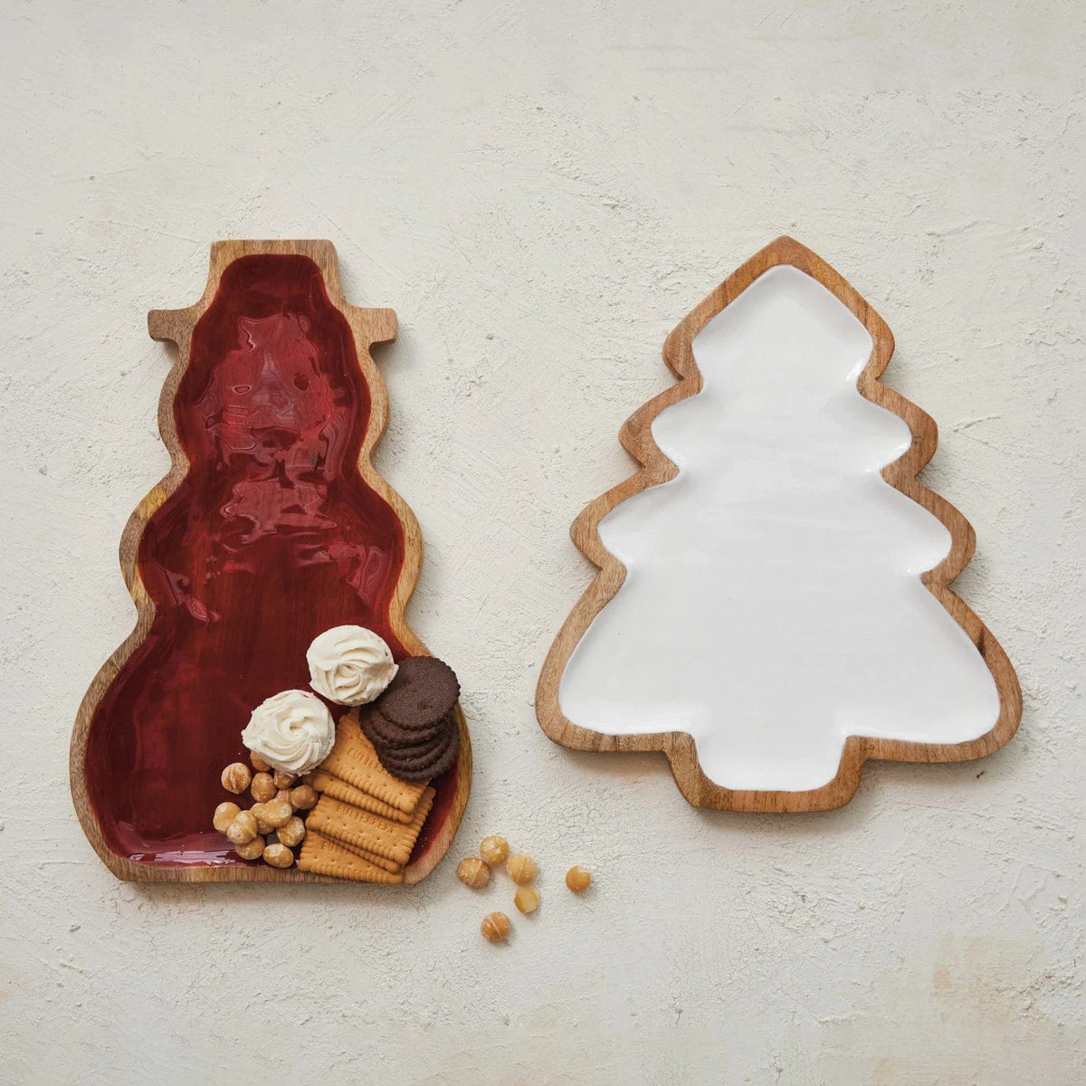 Creative Co-op Creative Co-op Mango Wood Christmas Tree Shaped Tray, White & Natural 12"l x14.5"h x1"w - Little Miss Muffin Children & Home
