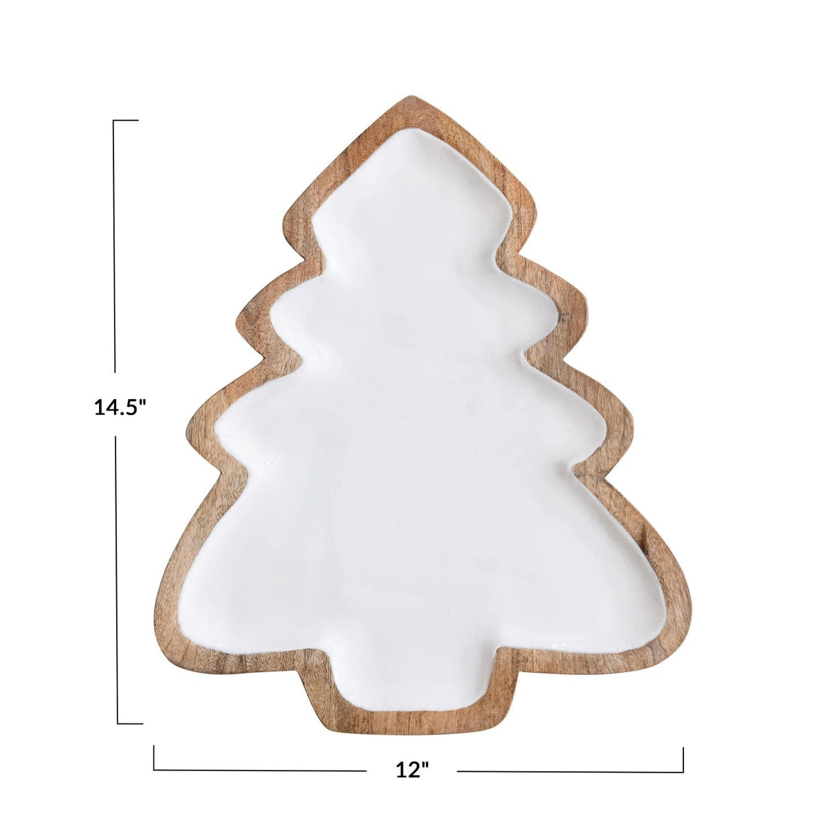 Creative Co-op Creative Co-op Mango Wood Christmas Tree Shaped Tray, White & Natural 12"l x14.5"h x1"w - Little Miss Muffin Children & Home