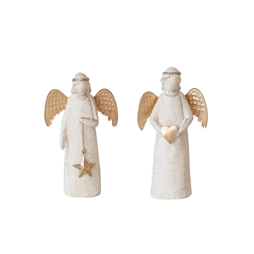 Creative Co-op Creative Co-op Hand-Painted Paper Mache Angel, White & Gold Color - Little Miss Muffin Children & Home